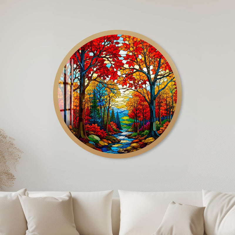 Autumn Forest Stream with gold frame