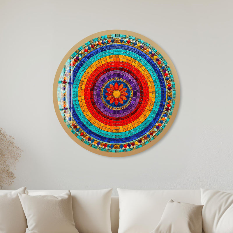 Rainbow Mosaic Bloom with gold frame