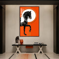 Black Horse in Orange with walnut frame
