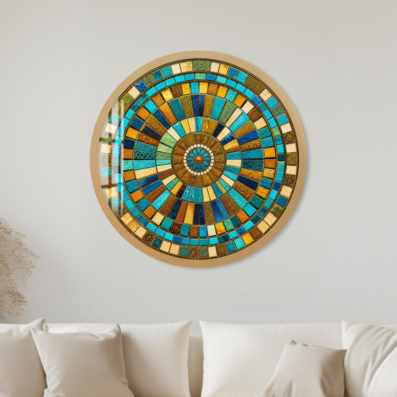 Turquoise Mosaic Mandala with gold frame