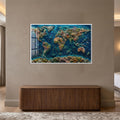 Coral Reef World Map with white frame