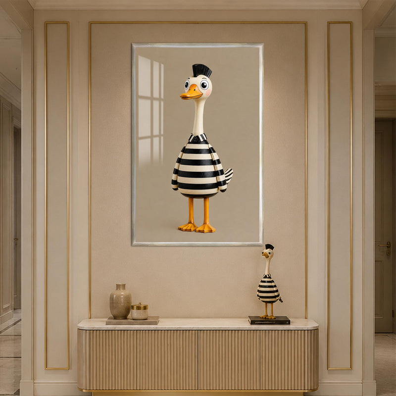 Striped Duck Character with silver frame