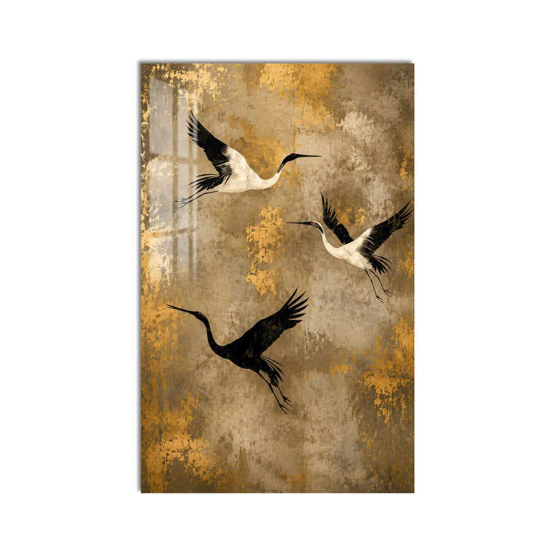 Artronauts Glass Print Golden Crane Flight Glass Wall Art