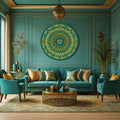 Teal Gold Rose Window Mandala lifestyle view