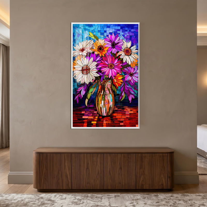 Mosaic Garden Bouquet with white frame