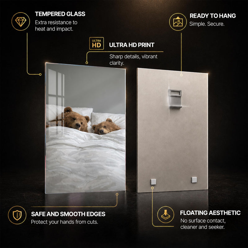 Sleepy Bear Pair — tempered glass, ultra HD print, ready to hang