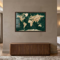 Emerald World Map with walnut frame