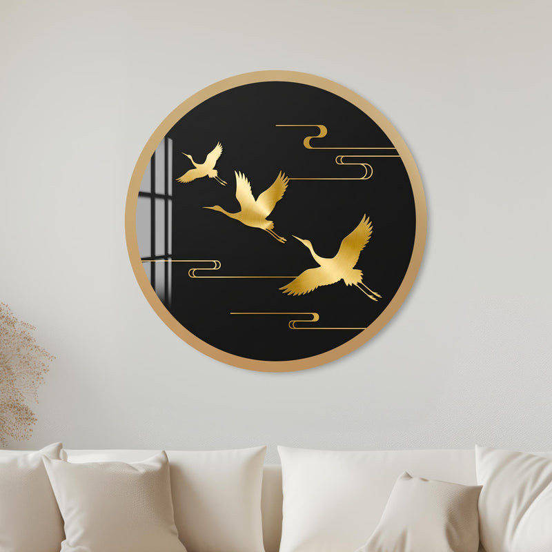 Golden Crane Flight with black frame