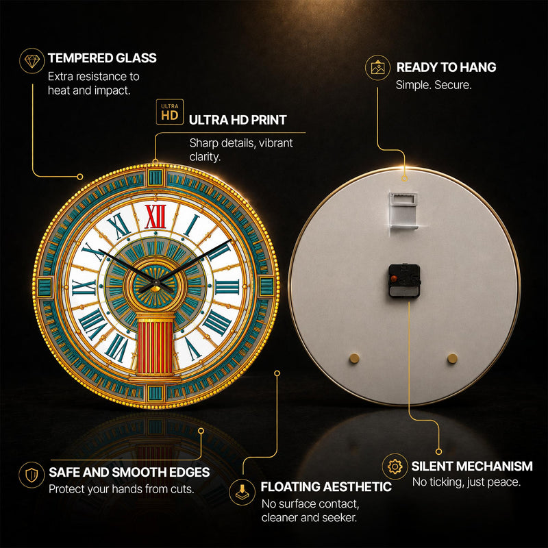 Ornate Roman Dial — tempered glass, ultra HD print, ready to hang
