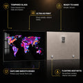 Chromatic World Map — tempered glass, ultra HD print, ready to hang