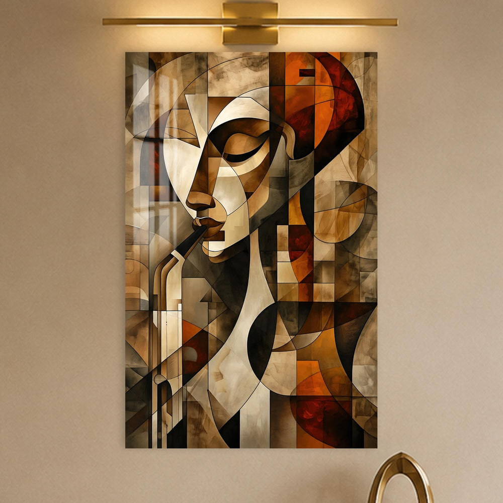Artronauts Glass Print Geometric Saxophone Player Glass Wall Art