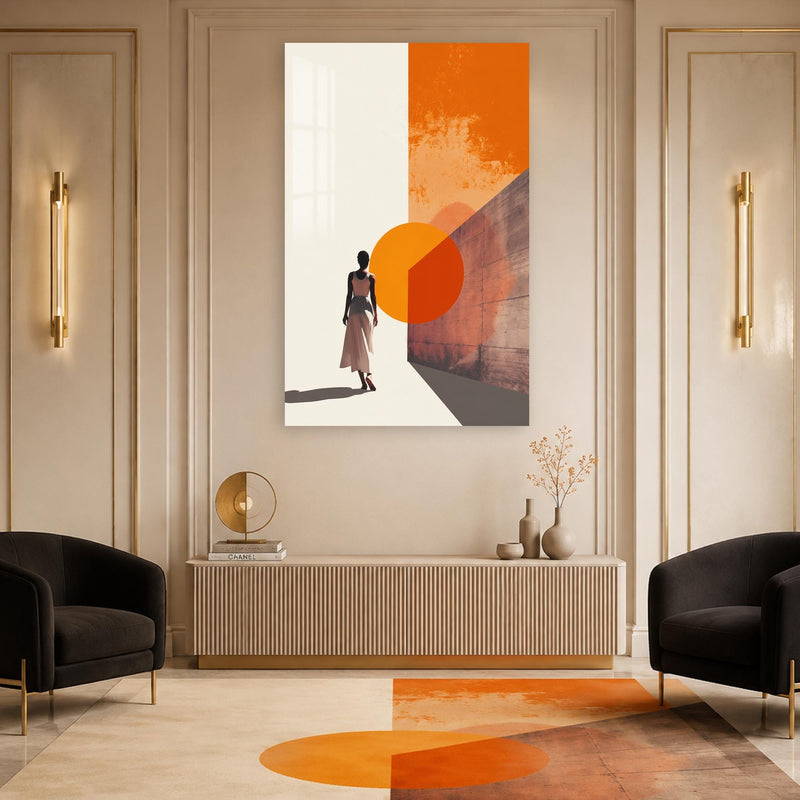 Artronauts Glass Print Woman At The Orange Portal Glass Wall Art