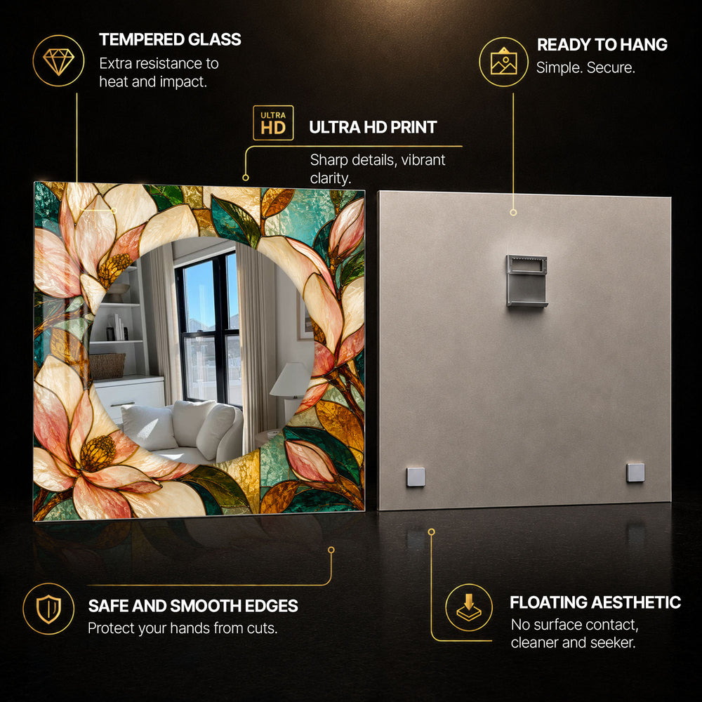 Magnolia Mosaic — tempered glass, ultra HD print, ready to hang
