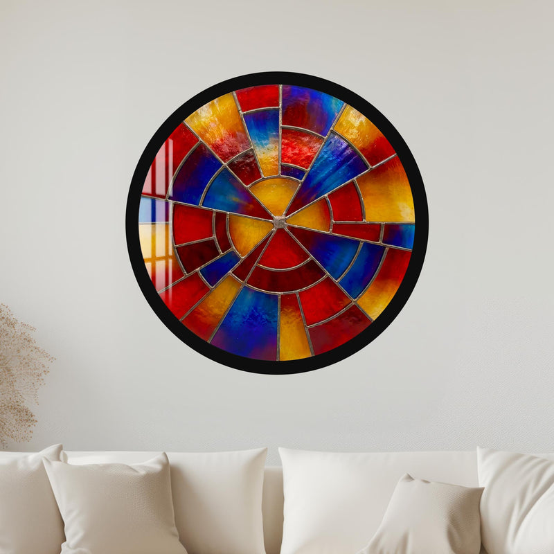 Radial Stained Glass Sunburst with black frame