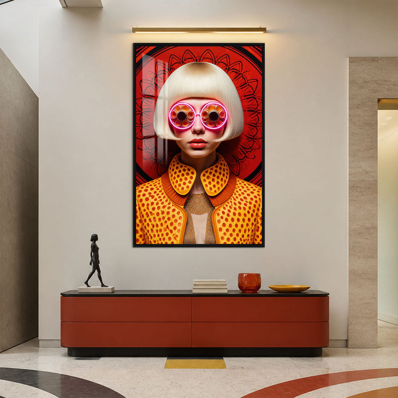 Artronauts Glass Print 12x18 cm | 4.7"x7.1" / Black Neon Retro Vision Glass Wall Art
