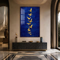 Artronauts Glass Print 12x18 cm | 4.7"x7.1" / Walnut Golden Cranes In Flight Glass Wall Art
