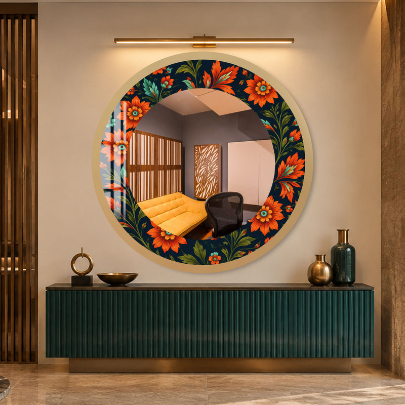Midnight Orange Blooms with gold frame