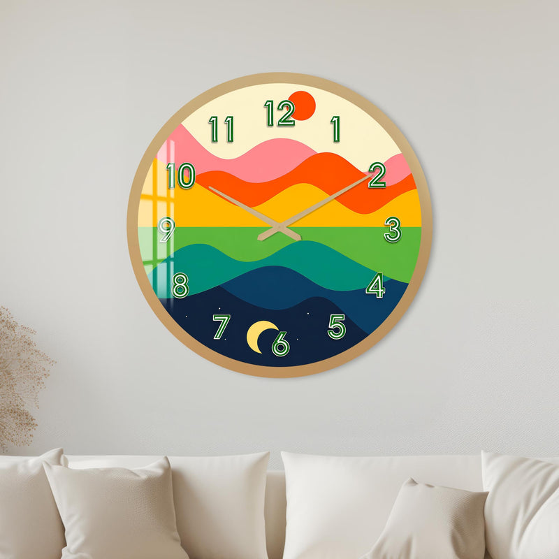 Retro Sunset Waves with gold frame