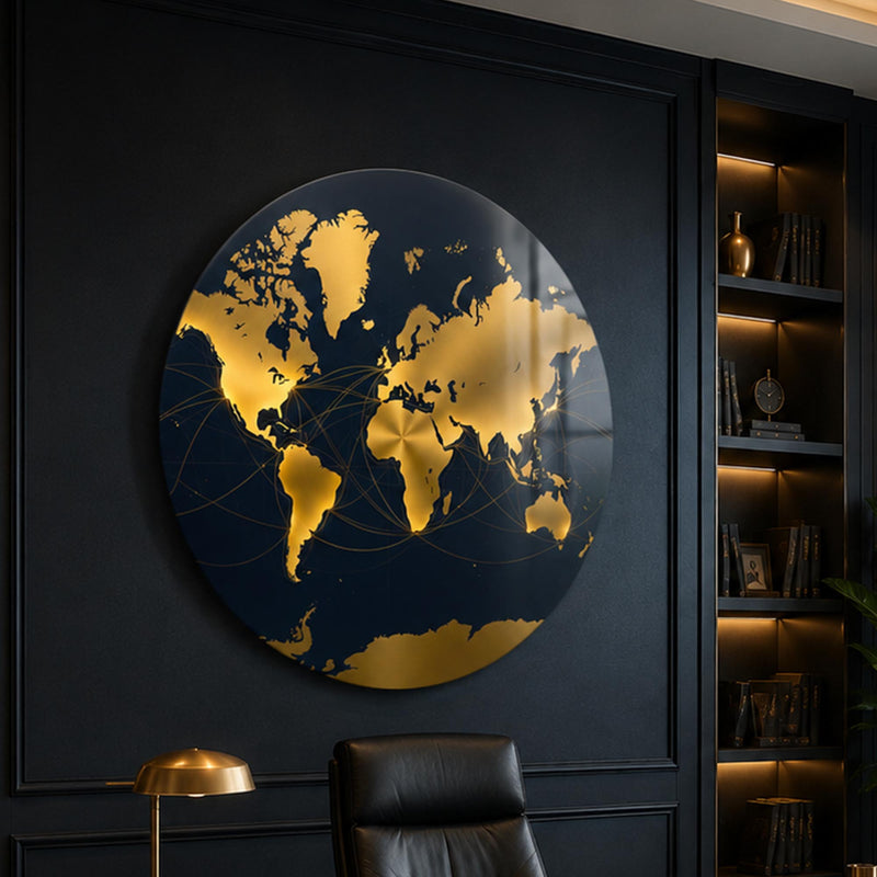 Gold World Map On Navy lifestyle view