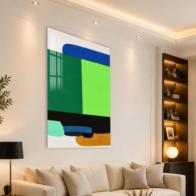 Artronauts Glass Print Emerald Colour Blocks Glass Wall Art