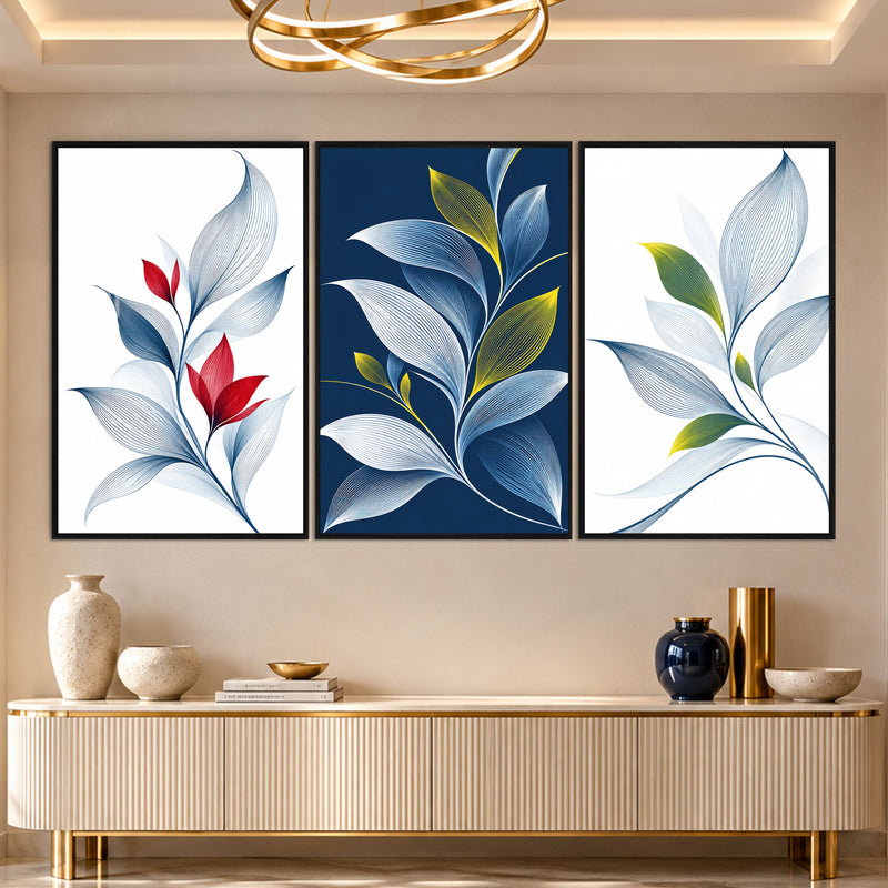 Navy Botanical Leaves with black frame