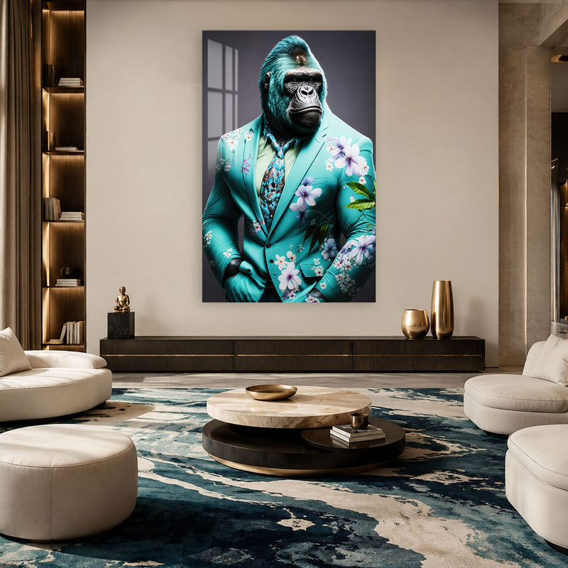 Artronauts Glass Print Turquoise Gentleman Gorilla Glass Wall Art