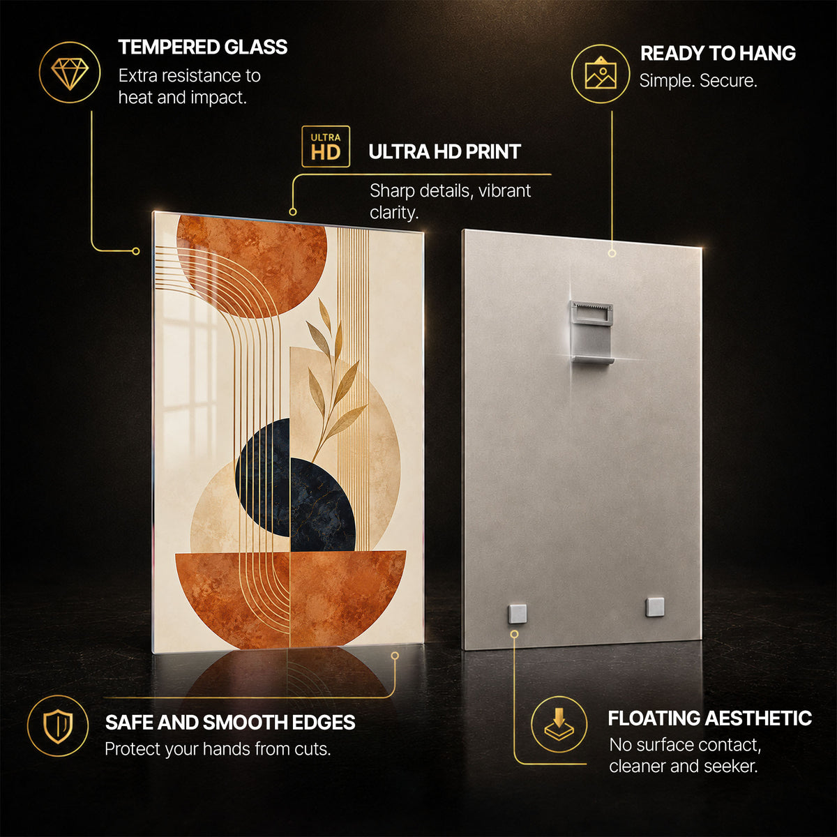 Terracotta Muse — tempered glass, ultra HD print, ready to hang