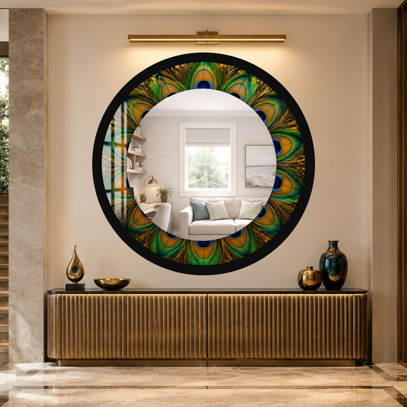 Peacock Feather Halo with black frame