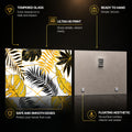 Gold and Black Tropical Leaves — tempered glass, ultra HD print, ready to hang