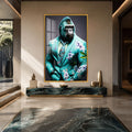 Artronauts Glass Print 12x18 cm | 4.7"x7.1" / Gold Turquoise Gentleman Gorilla Glass Wall Art