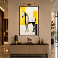 Geometric White Horse with walnut frame