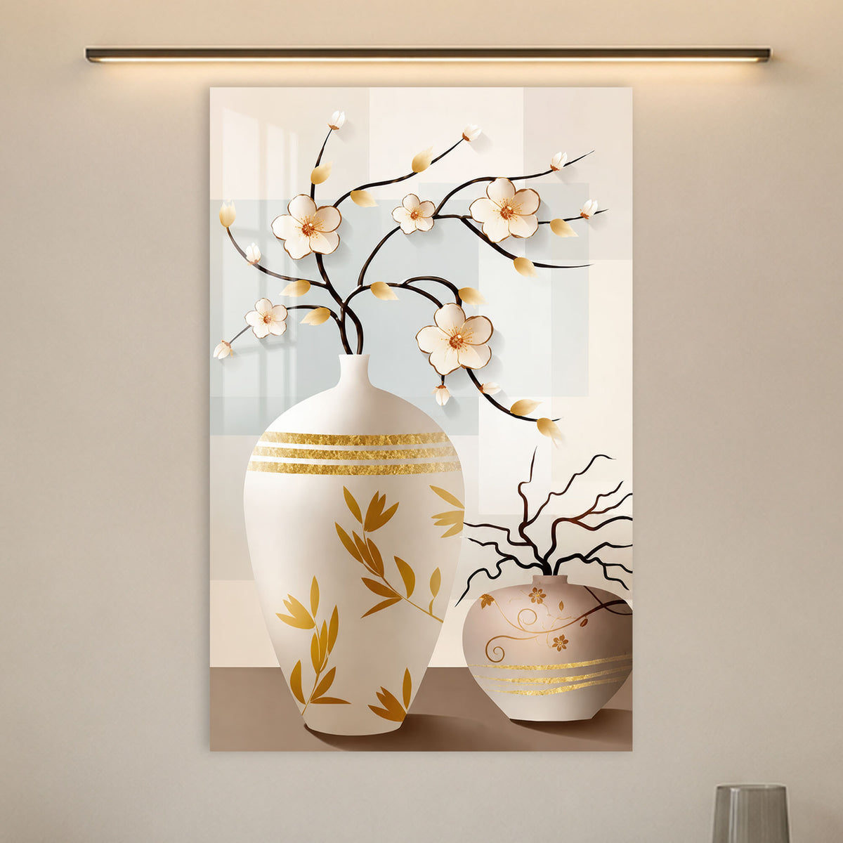 Golden Blossom Vases in a modern room