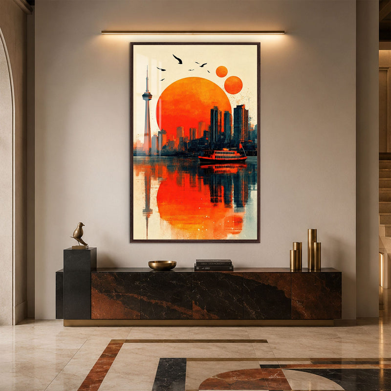 Artronauts Glass Print 12x18 cm | 4.7"x7.1" / Walnut Toronto Sunset Glass Wall Art