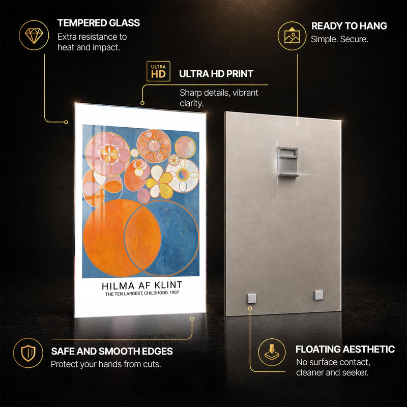 Childhood Cosmic Blooms — tempered glass, ultra HD print, ready to hang