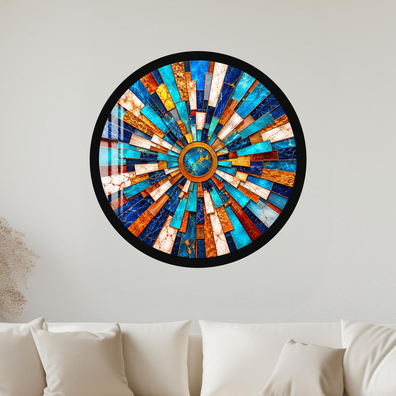 Turquoise Golden Sunburst with black frame