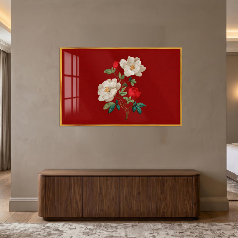 Crimson Floral Elegance with gold frame