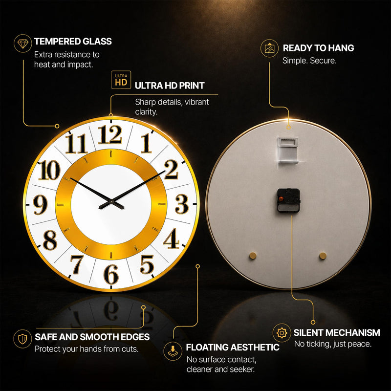 Golden Number Dial — tempered glass, ultra HD print, ready to hang