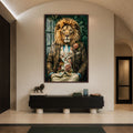 Artronauts Glass Print 12x18 cm | 4.7"x7.1" / Walnut Floral Gentleman Lion Glass Wall Art