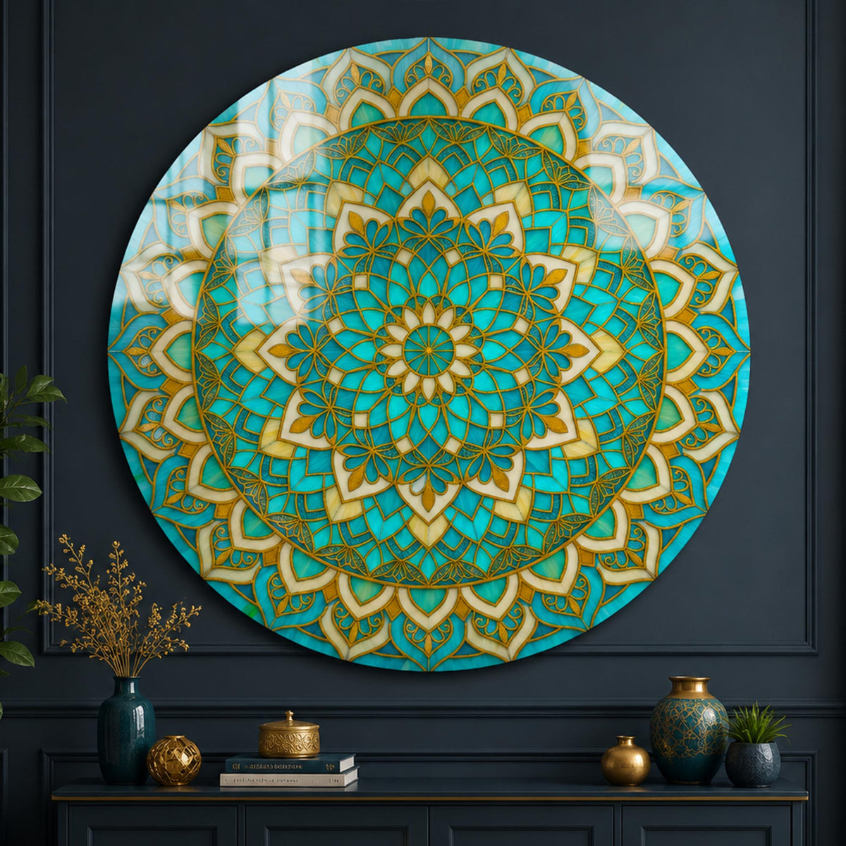 Turquoise Lotus Mandala in a modern room