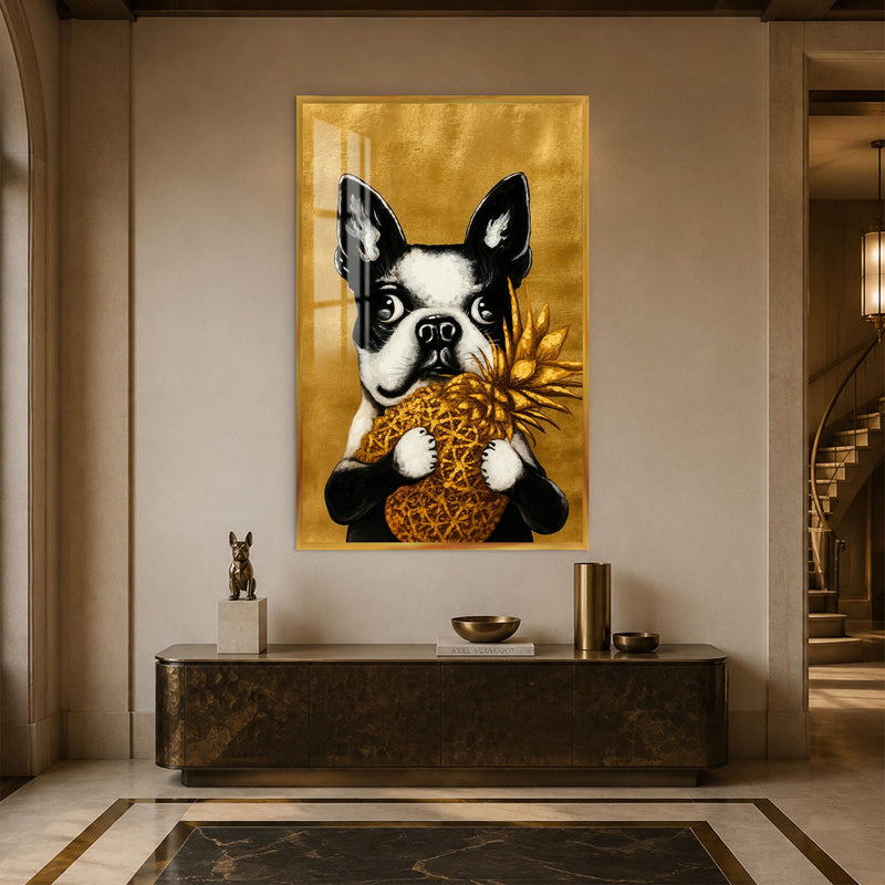 Artronauts Glass Print 12x18 cm | 4.7"x7.1" / Gold Golden Pineapple Pup Glass Wall Art