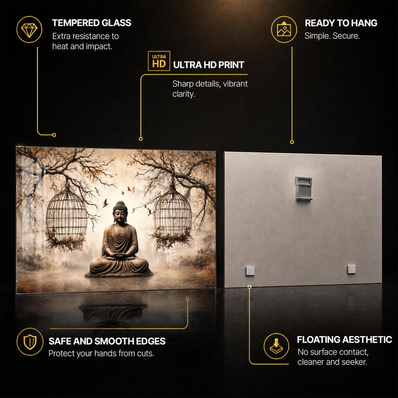 Artronauts Glass Print Buddha Beneath the Birdcages Glass Wall Art