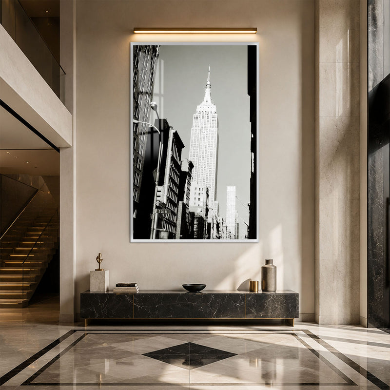 Artronauts Glass Print 12x18 cm | 4.7"x7.1" / White Empire State Monochrome Glass Wall Art