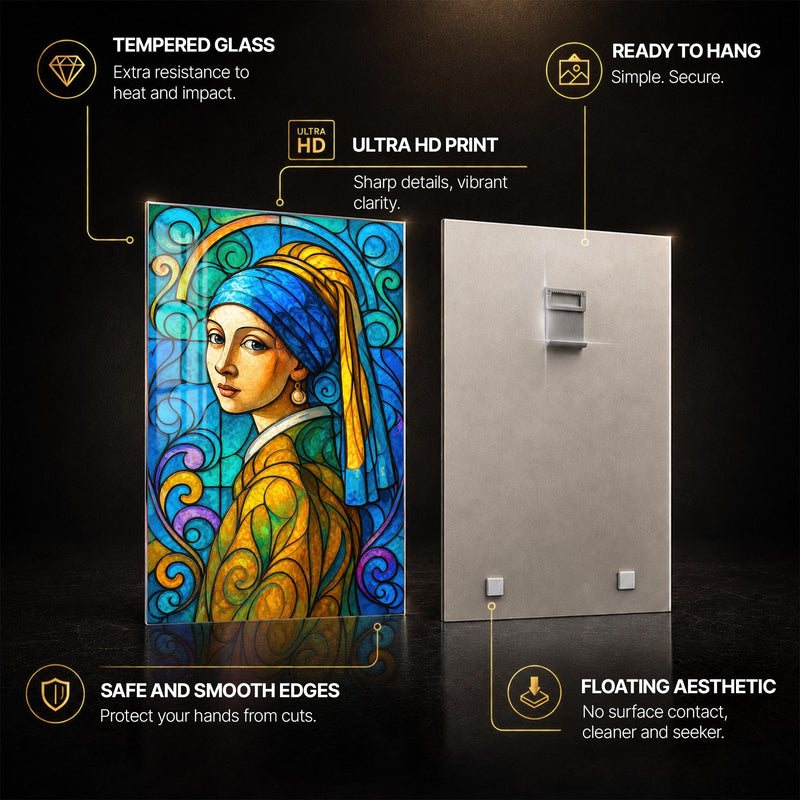 Sapphire Pearl Muse — tempered glass, ultra HD print, ready to hang
