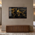 Golden World Map with walnut frame