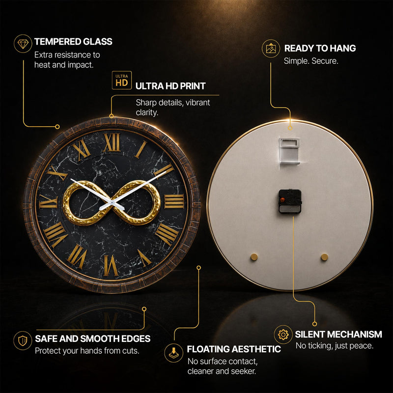 Golden Infinity Marble — tempered glass, ultra HD print, ready to hang