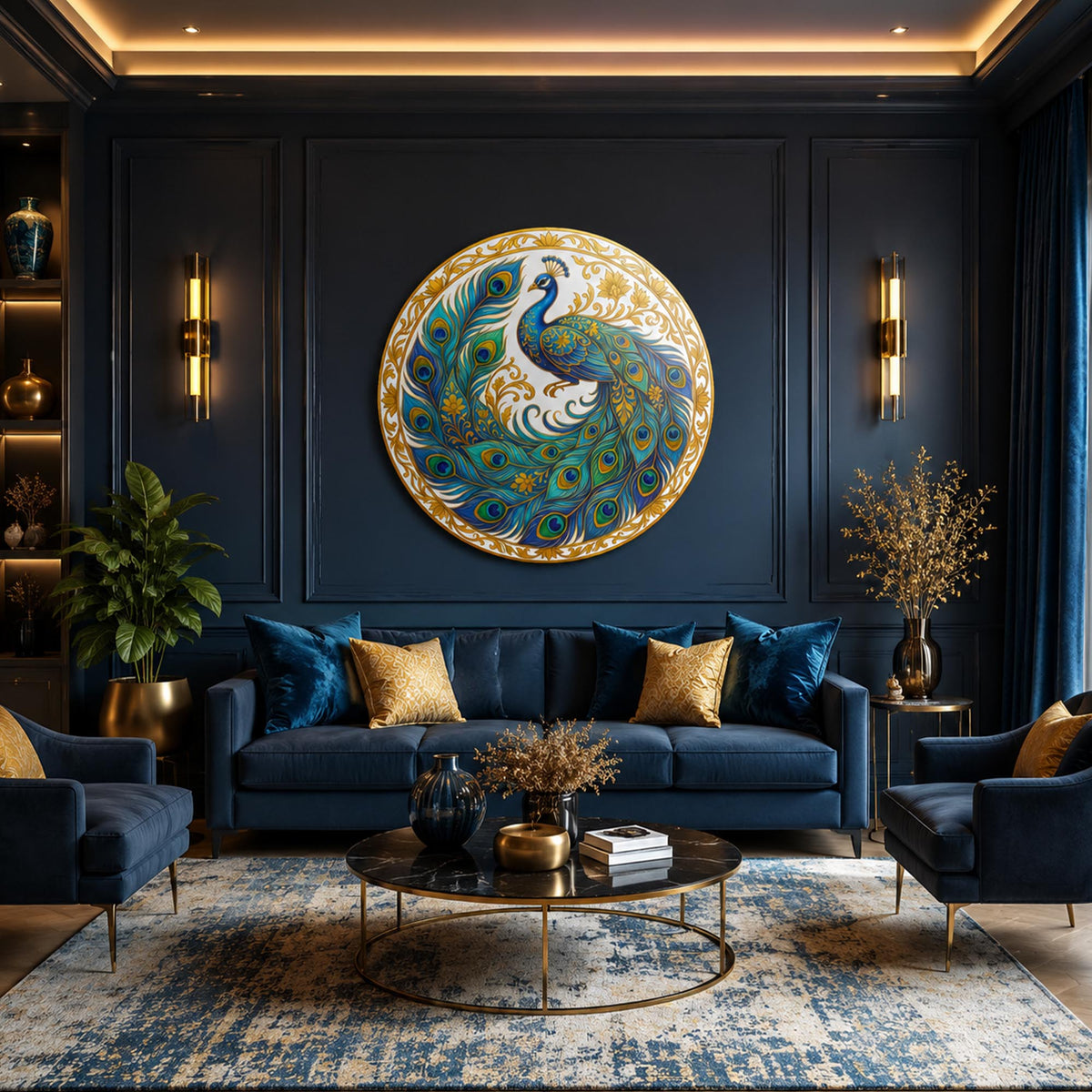 Regal Peacock III — tempered glass, ultra HD print, ready to hang
