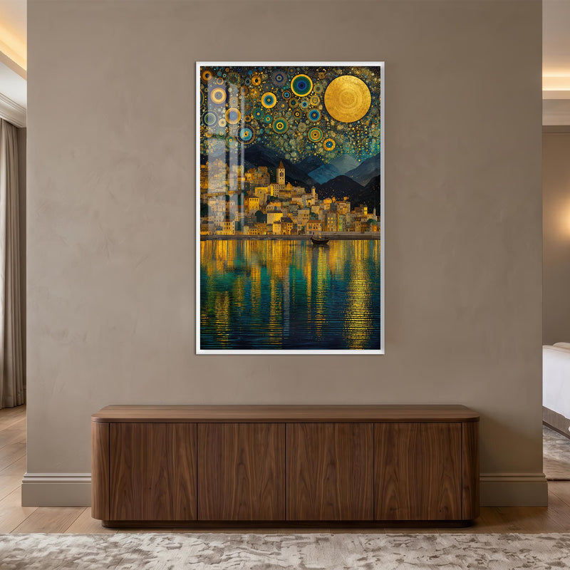 Golden Celestial Harbor with white frame