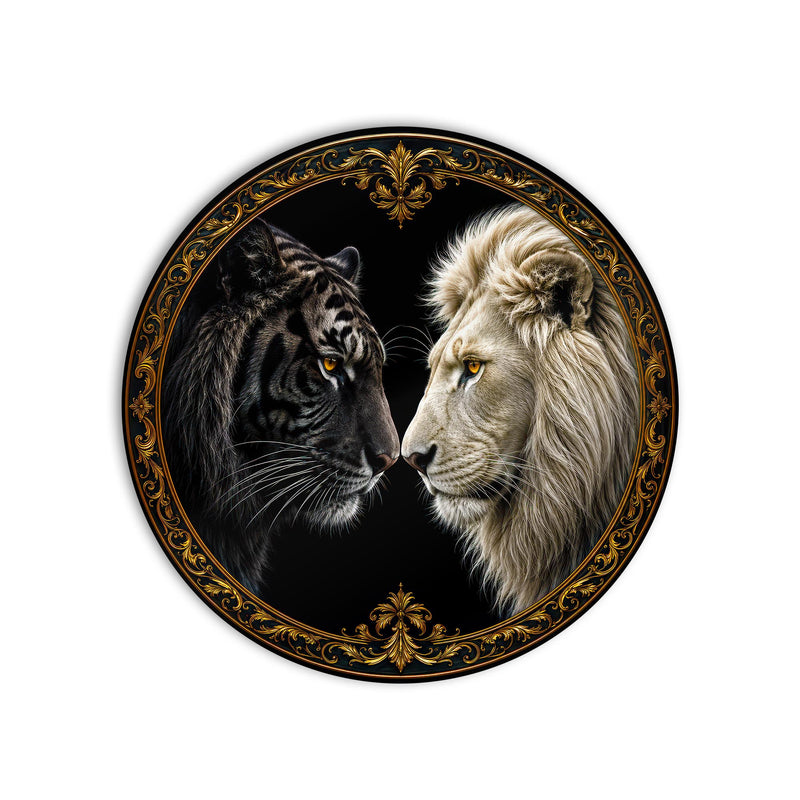Lion And Tiger Portrait product shot on white background