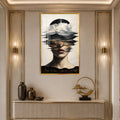Artronauts Glass Print 12x18 cm | 4.7"x7.1" / Gold Mountain Veiled Woman Glass Wall Art