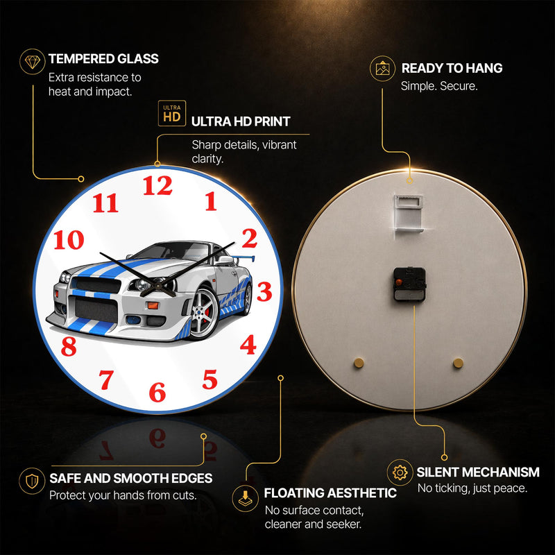 Blue Sports Car — tempered glass, ultra HD print, ready to hang